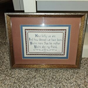 Vintage Framed Cross Stitch Needlework Sentimental Mother In Law Mothers Day